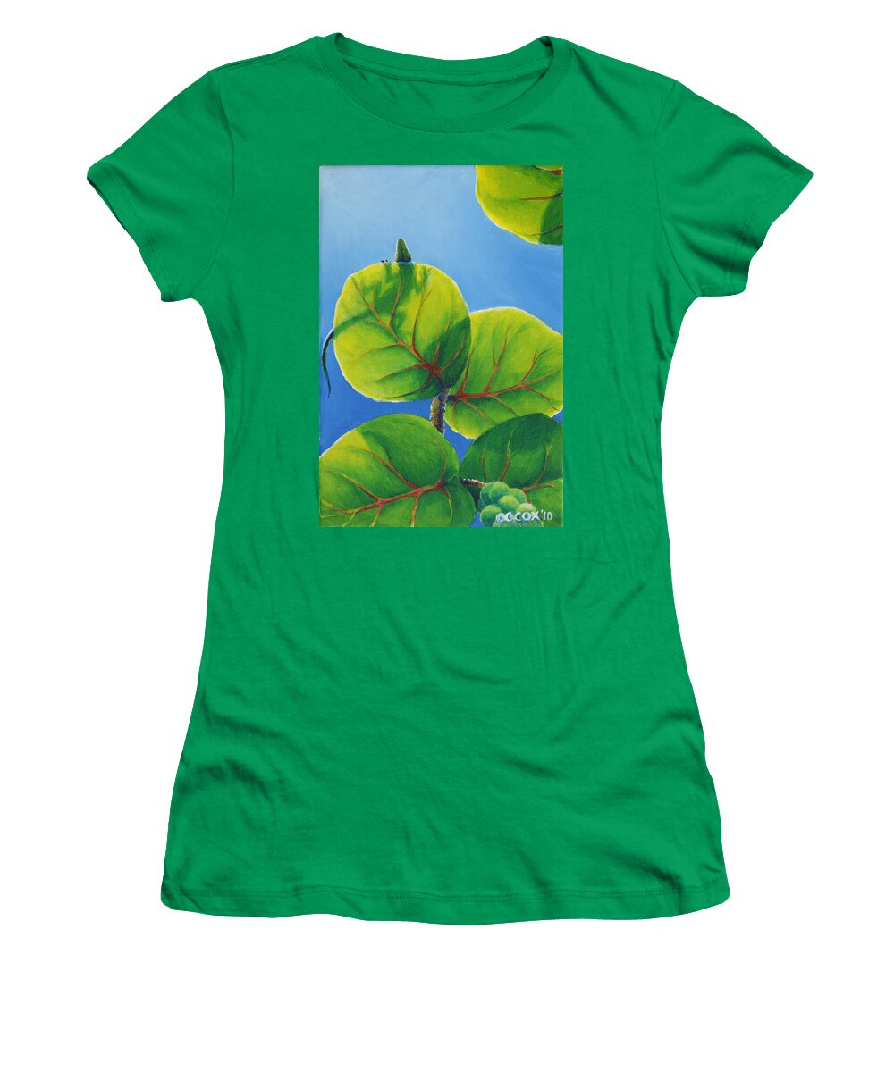 Lizard Women's T-Shirt featuring the painting Sunning on seagrapes by Christopher Cox