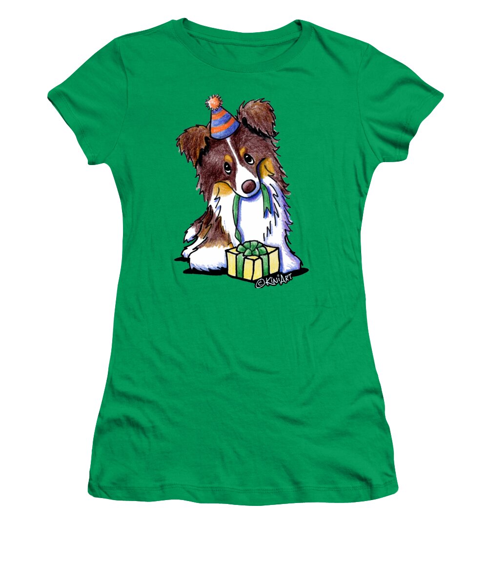 Chocolate Women's T-Shirt featuring the drawing Tri Chocolate Border Collie by Kim Niles aka KiniArt