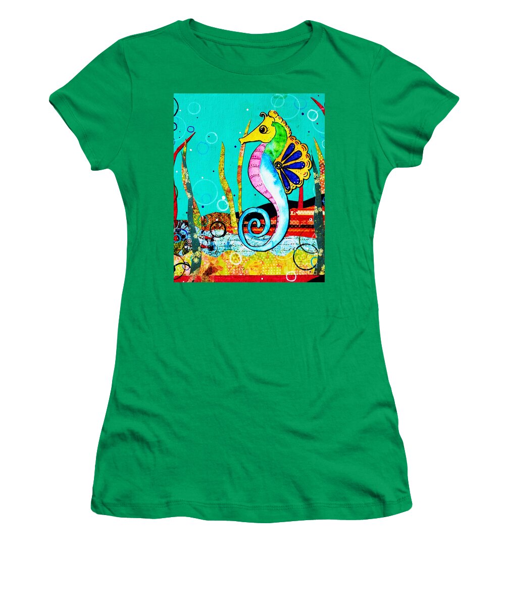Seahorse Women's T-Shirt featuring the mixed media Under the Sea by Melinda Etzold