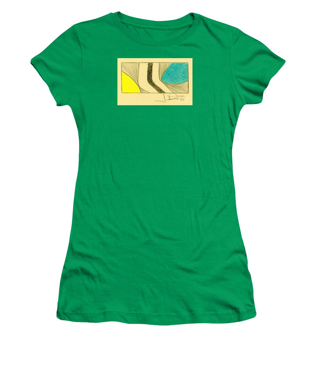 Abstract Women's T-Shirt featuring the drawing Waves Blue Yellow by George D Gordon III