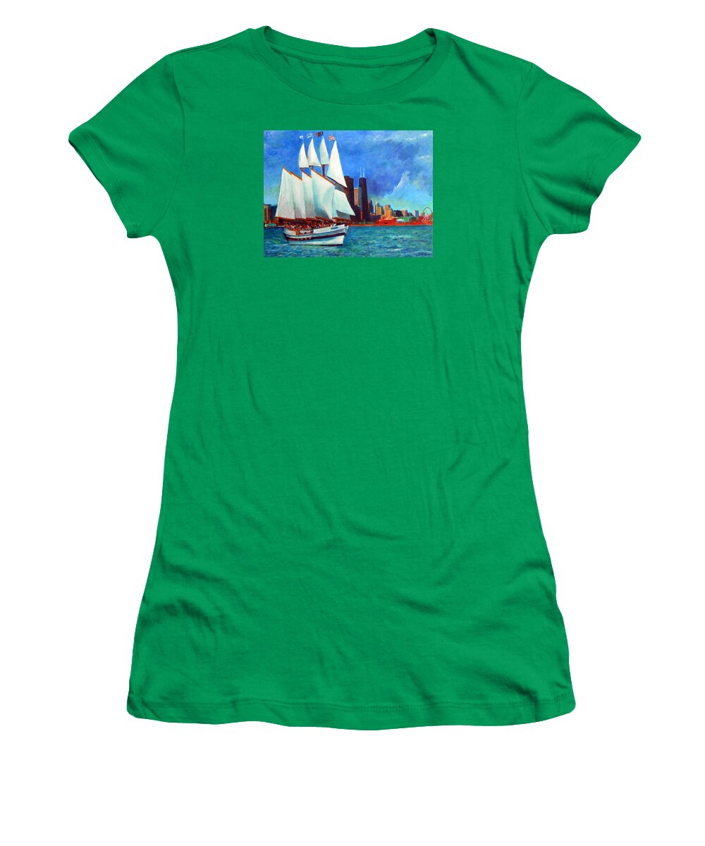 Windy Women's T-Shirt featuring the painting Windy In Chicago by Michael Durst