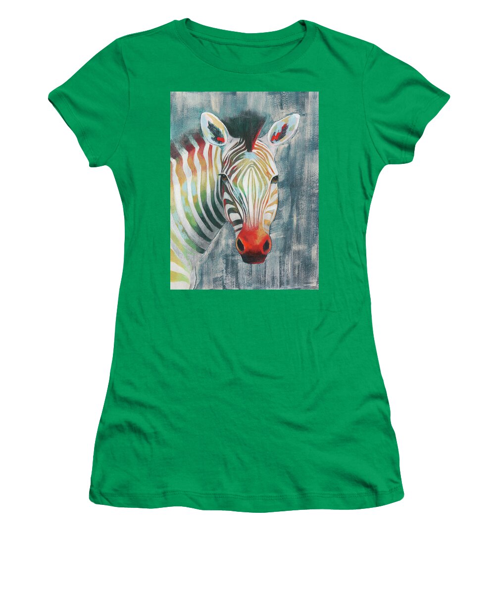 Animals Women's T-Shirt featuring the painting Prism Zebra I #1 by Grace Popp