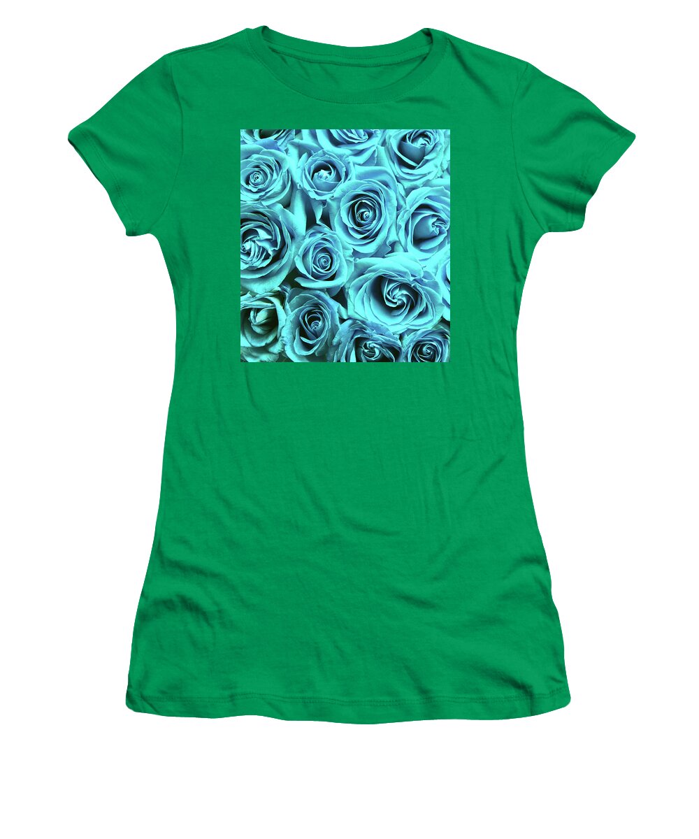 Cute Women's T-Shirt featuring the photograph Blue roses by Top Wallpapers