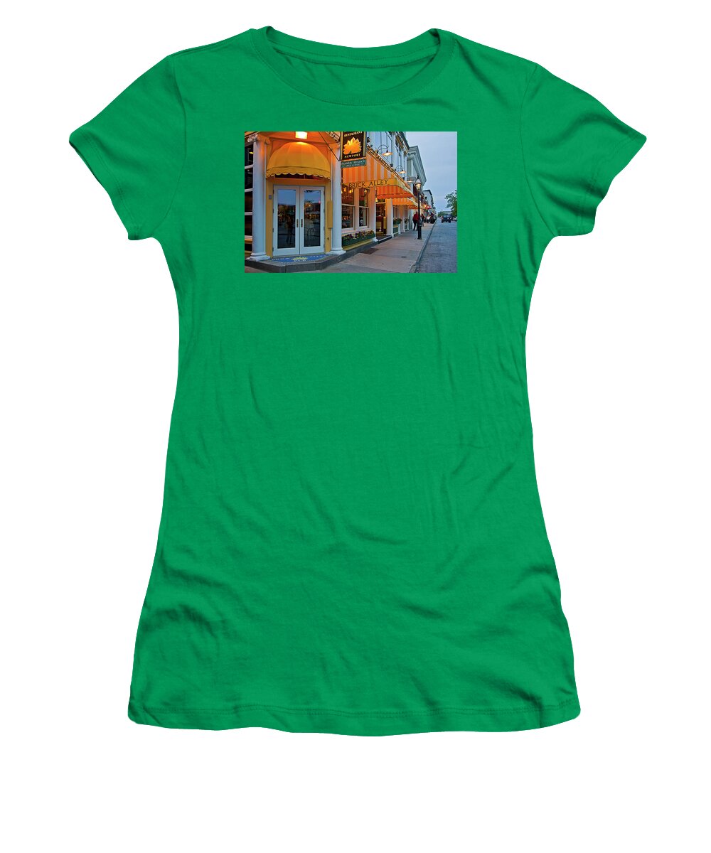 Estock Women's T-Shirt featuring the digital art Brick Alley Pub, Newport, Ri by Claudia Uripos