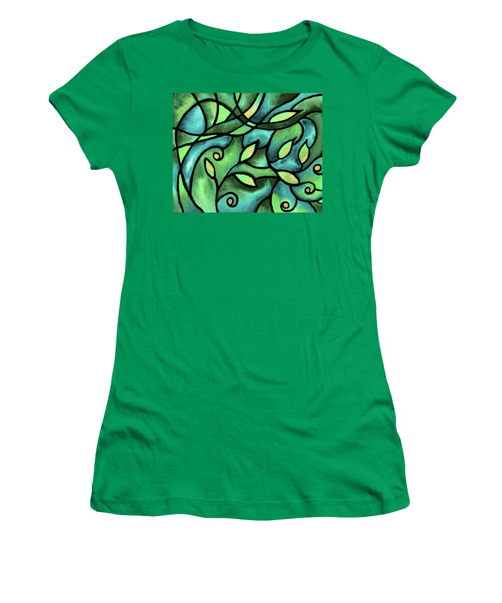 Nouveau Women's T-Shirt featuring the painting Leaves And Curves Art Nouveau Style V by Irina Sztukowski