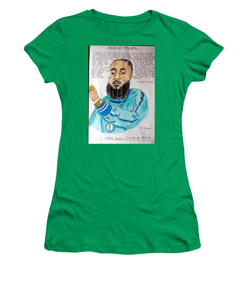 Black Art Women's T-Shirt featuring the drawing Nipsey Hussle's Drive for Peace by Joedee