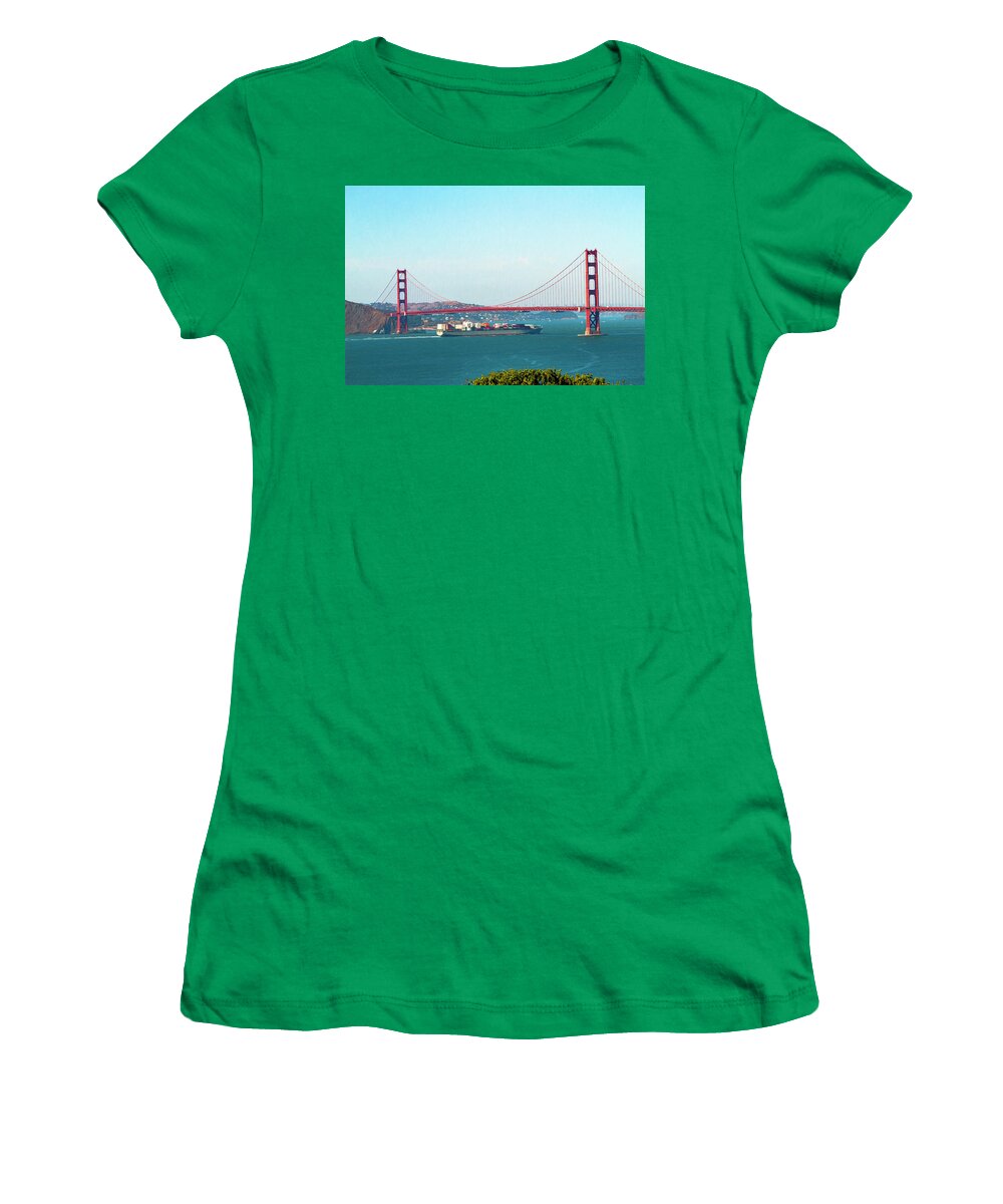 Ship Entering The Golden Gate Women's T-Shirt featuring the photograph Ship Entering The Golden Gate by Bonnie Follett
