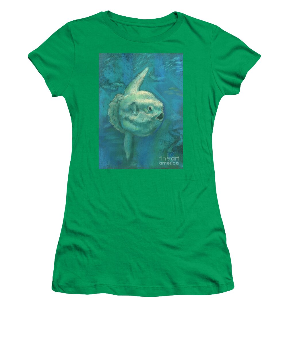 Ocean Creatures Women's T-Shirt featuring the painting Sunfish, Sun Fish, Mola Mola by Julia Khoroshikh