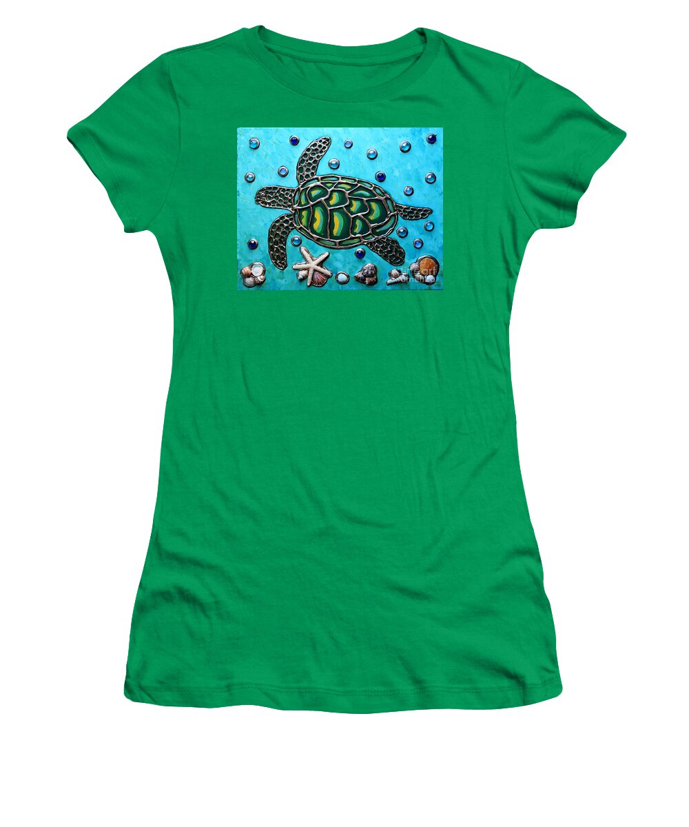 Ocean Women's T-Shirt featuring the painting Swimming Sea Turtle by Cynthia Snyder