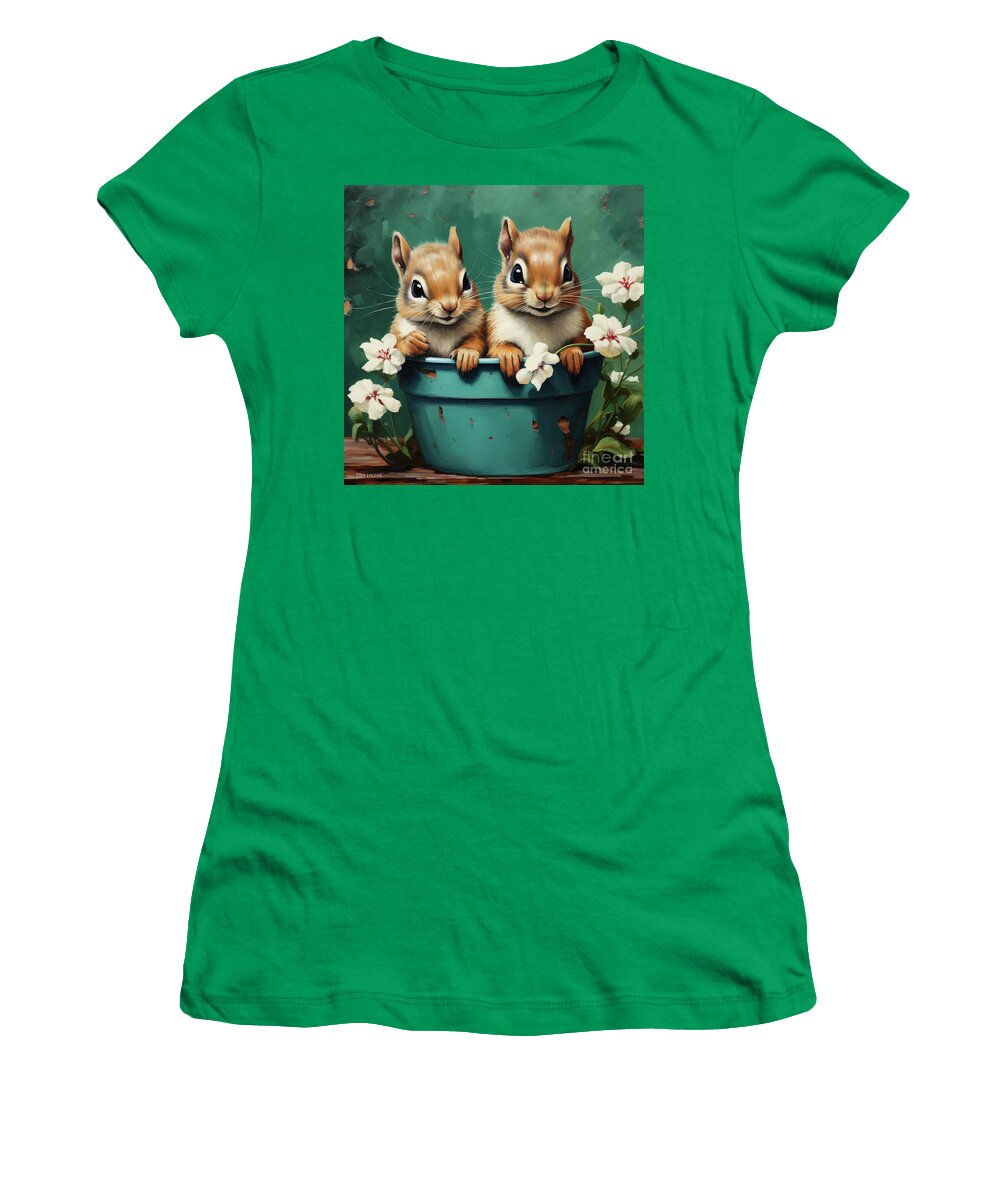 Chipmunks Women's T-Shirt featuring the painting Cute Little Rascals #2 by Tina LeCour