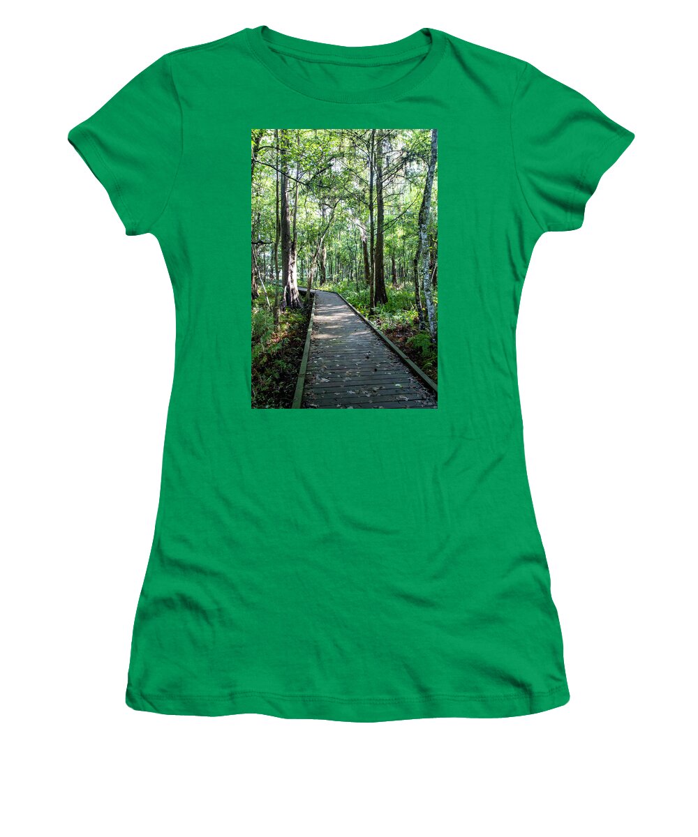 Lake Istokpoga Women's T-Shirt featuring the photograph Lake Istokpoga Boardwalk #1 by Dart Humeston
