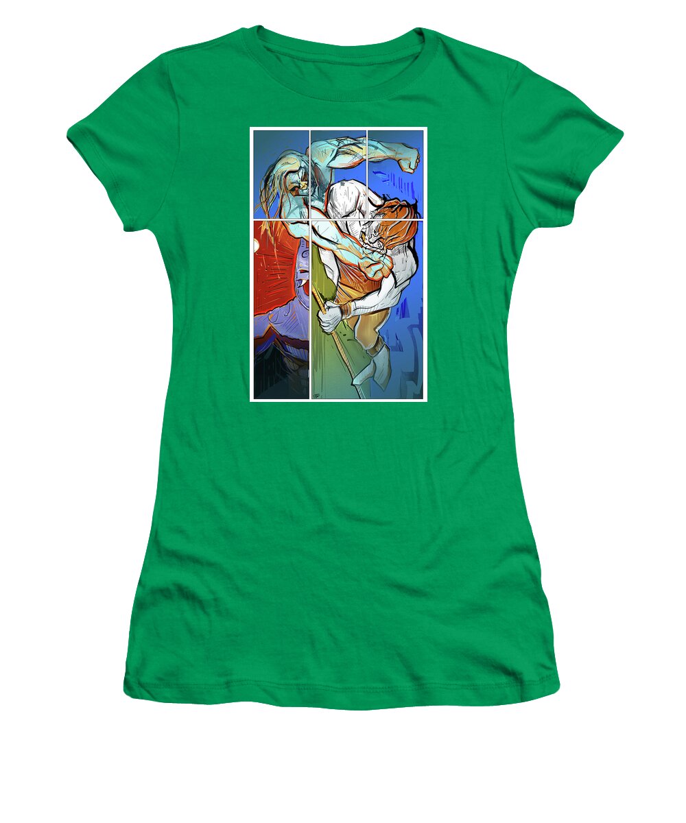  Women's T-Shirt featuring the painting The Brawl by John Gholson
