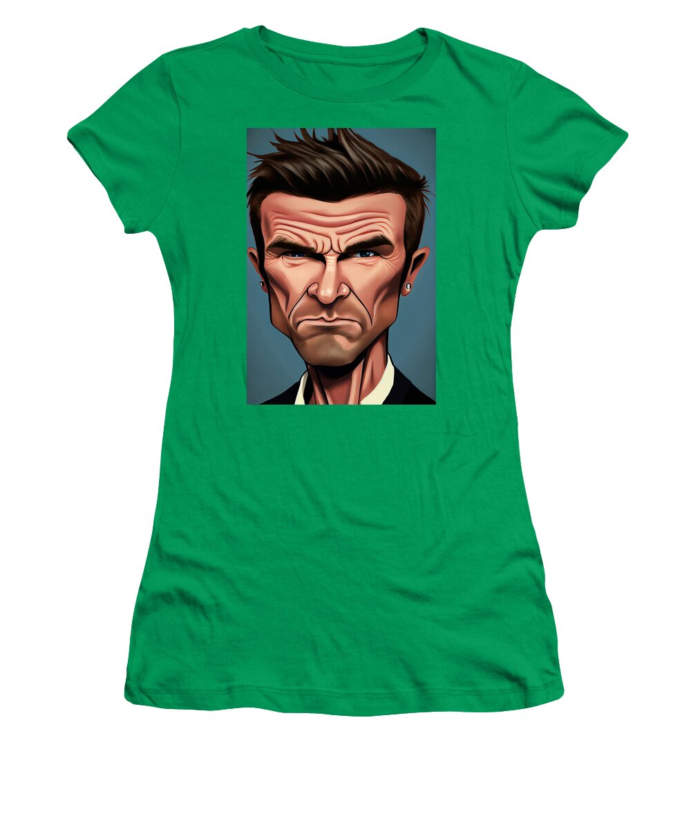 David Beckham Women's T-Shirt featuring the mixed media David Beckham Caricature #15 by Stephen Smith Galleries