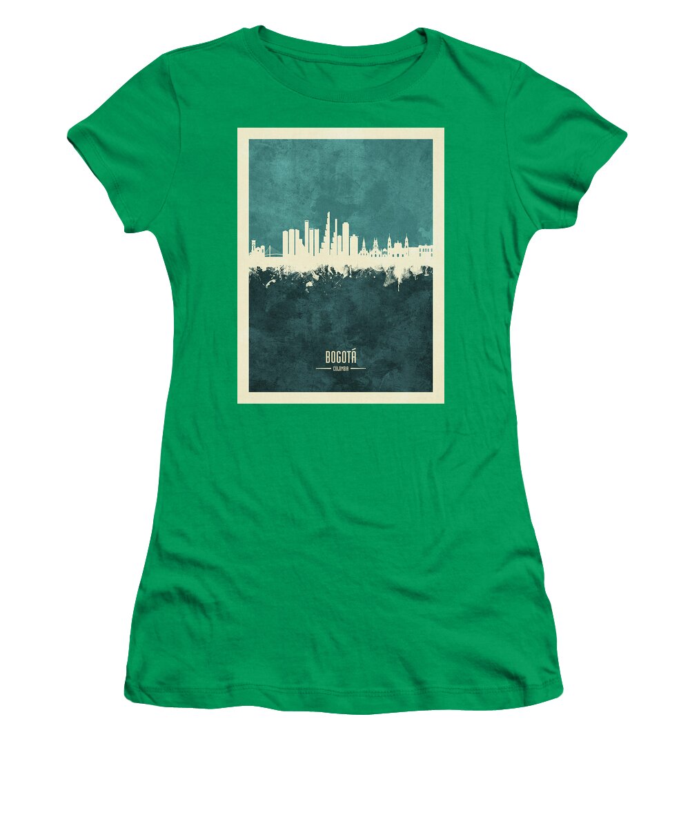 Bogotá Women's T-Shirt featuring the digital art Bogota Colombia Skyline #16 by Michael Tompsett
