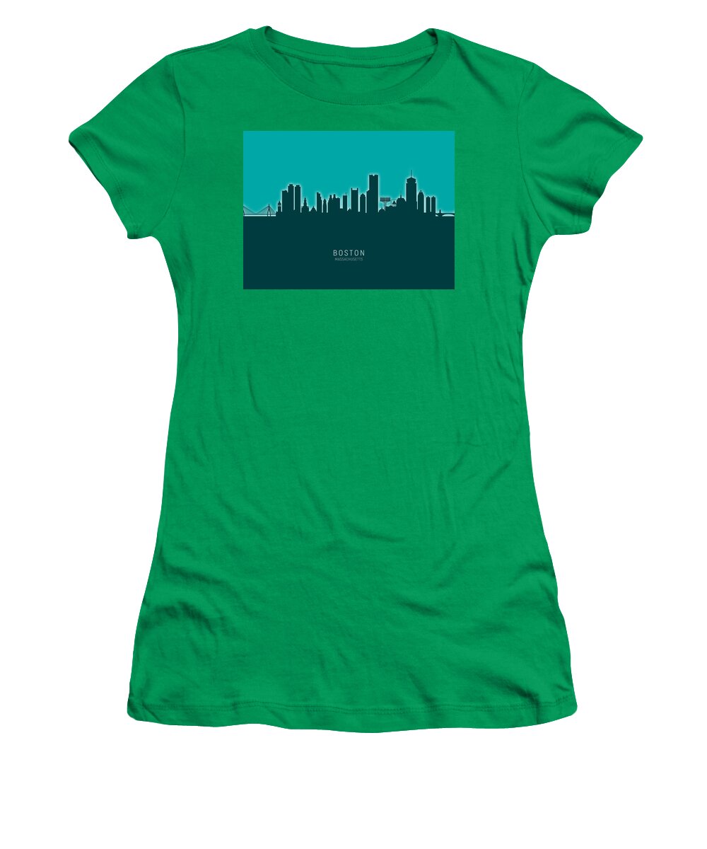 Boston Women's T-Shirt featuring the digital art Boston Massachusetts Skyline #49 by Michael Tompsett