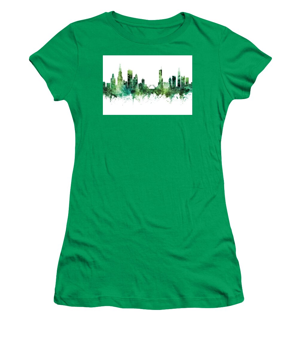 Chicago Women's T-Shirt featuring the digital art Chicago Illinois Skyline #64 by Michael Tompsett