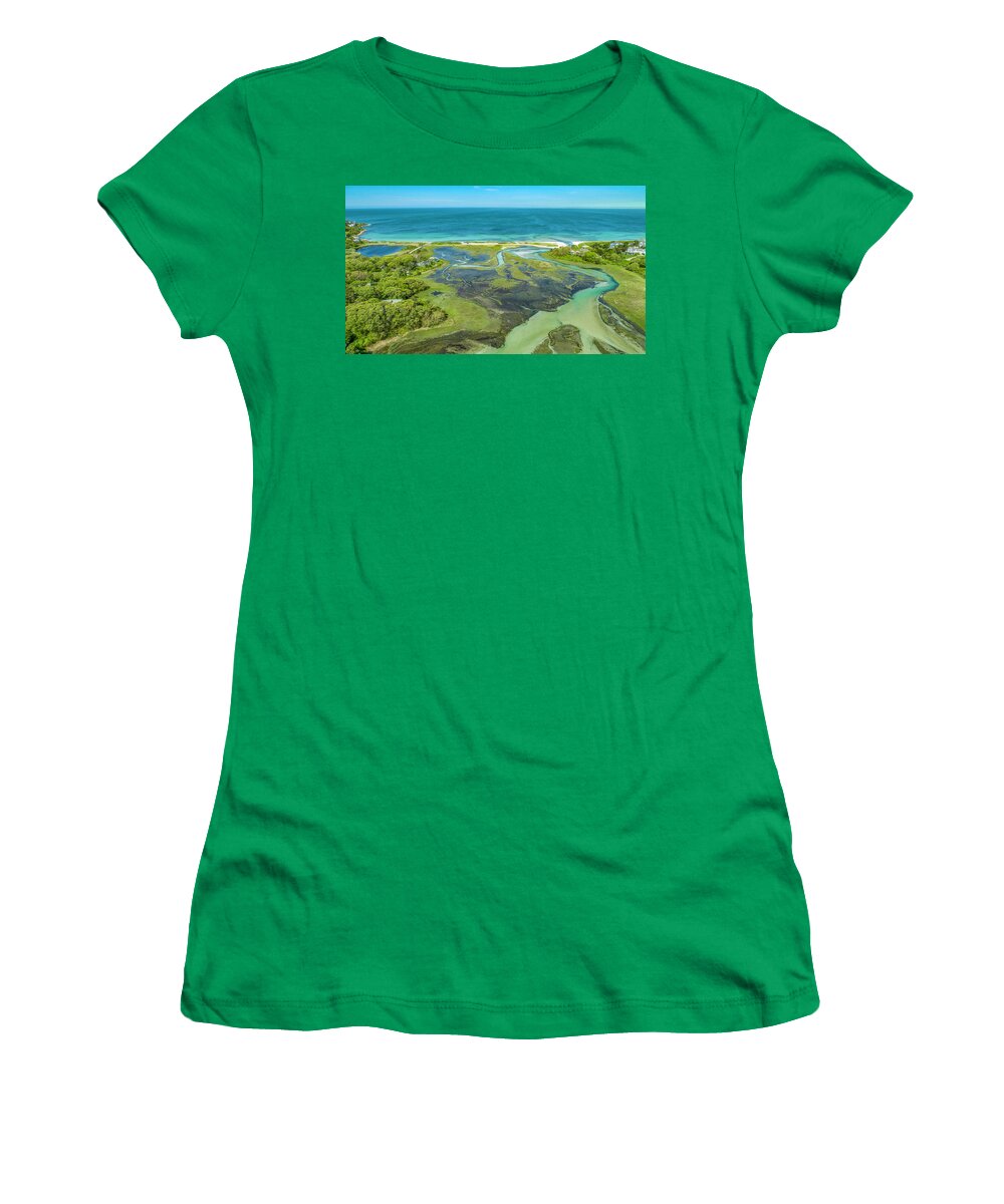 Woodneck Beach Women's T-Shirt featuring the photograph A Hidden Treasure by Veterans Aerial Media LLC