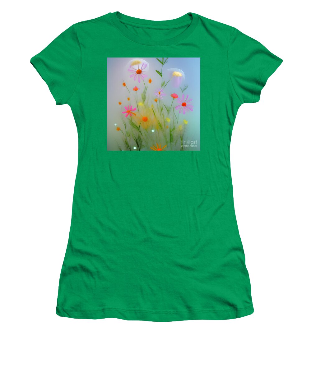 Floral Women's T-Shirt featuring the digital art A Morning Dew on Spring Blooms by Robert Stanhope