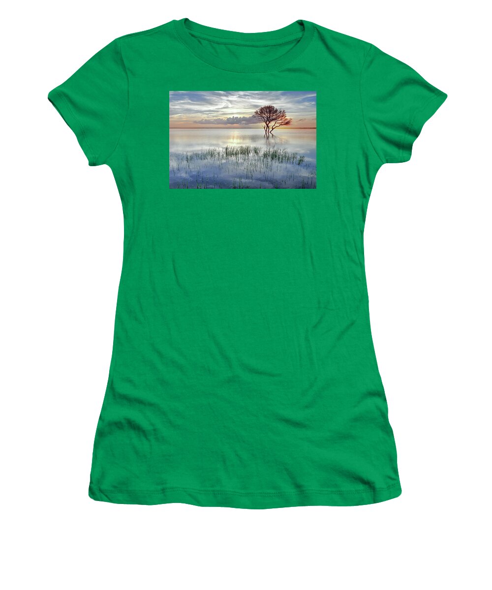 Clouds Women's T-Shirt featuring the photograph Alone at Sunset in Soft Hues by Debra and Dave Vanderlaan