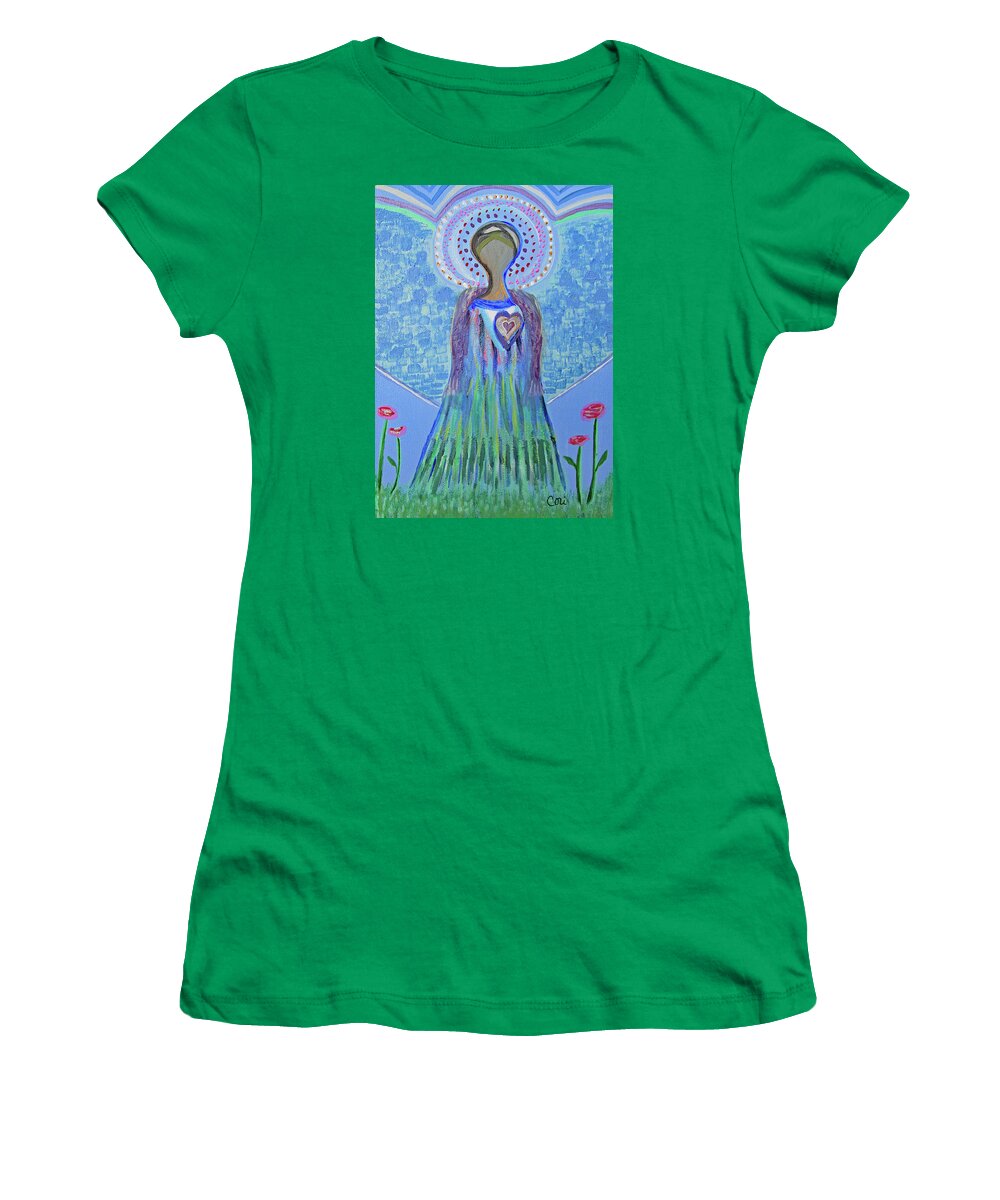 Angel Women's T-Shirt featuring the painting Angel Lady by Corinne Carroll