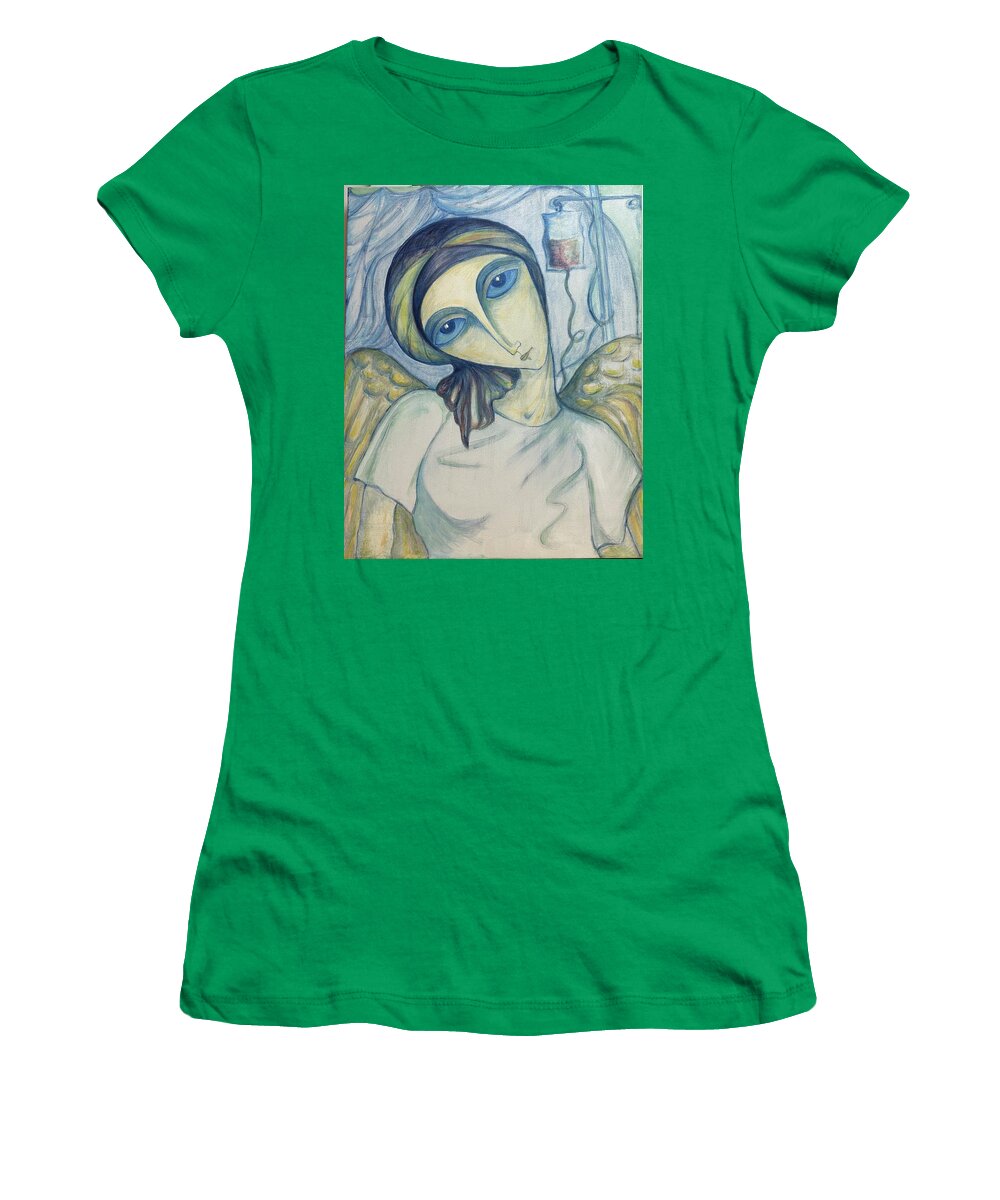 Original Women's T-Shirt featuring the painting Angel of Mercy by Rae Chichilnitsky