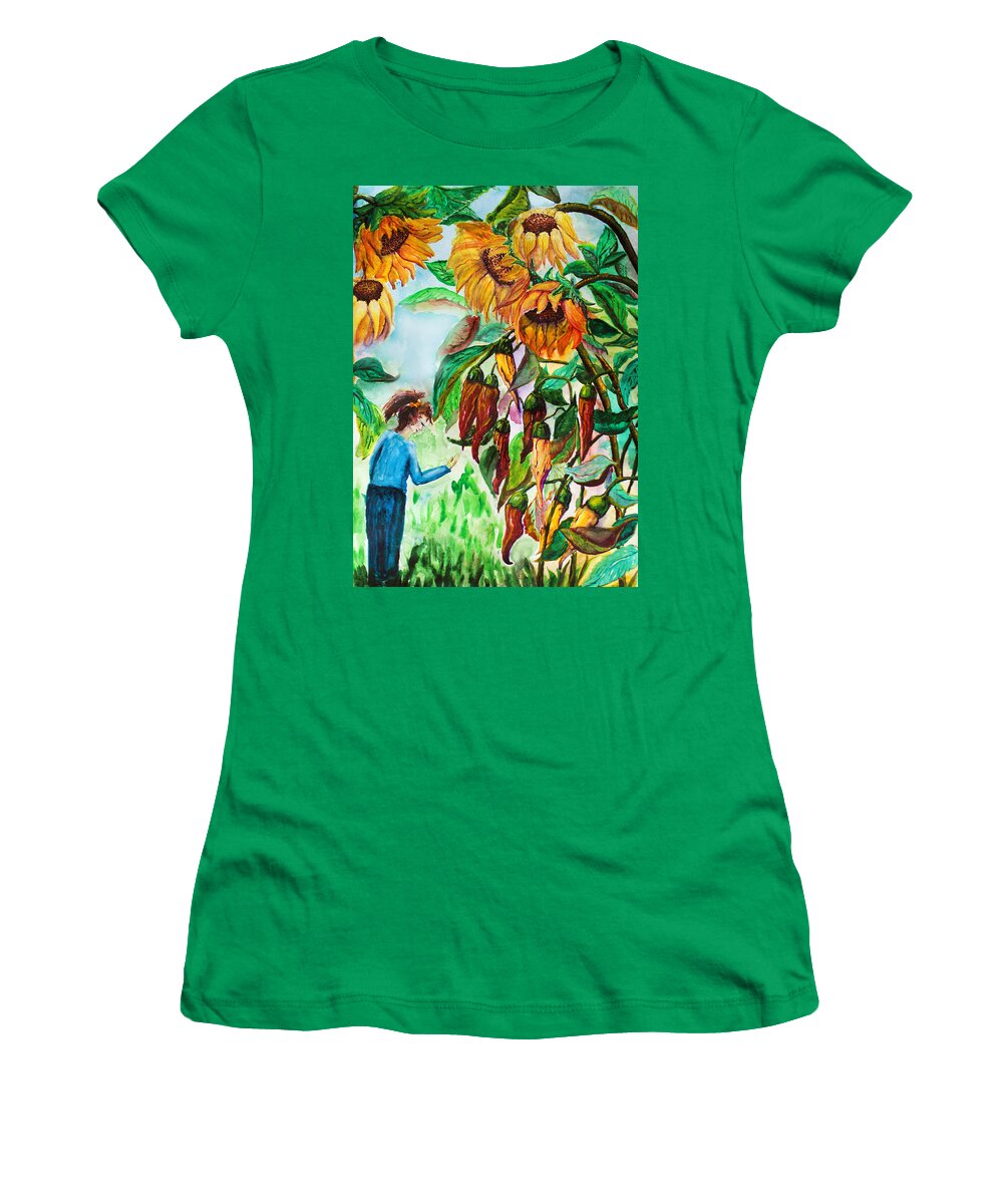 Watercolor Women's T-Shirt featuring the painting Angry Peppers by Medea Ioseliani