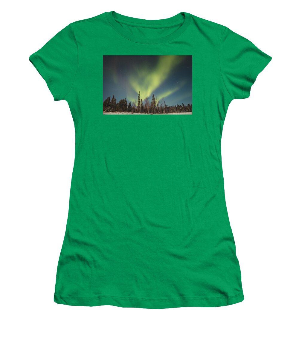 Aurora Borealis Women's T-Shirt featuring the photograph Dance of wild nature - Aurora borealis by Vaclav Sonnek