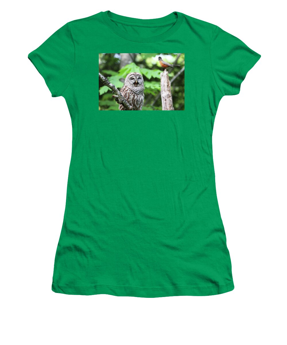 Barred Owl Women's T-Shirt featuring the photograph Barred Owl Yawning by Peggy Collins