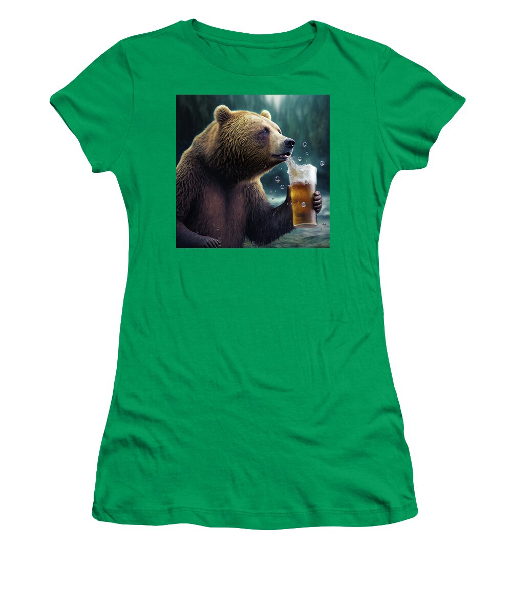 Bear Women's T-Shirt featuring the digital art Bear Beer Buddy 04 by Matthias Hauser