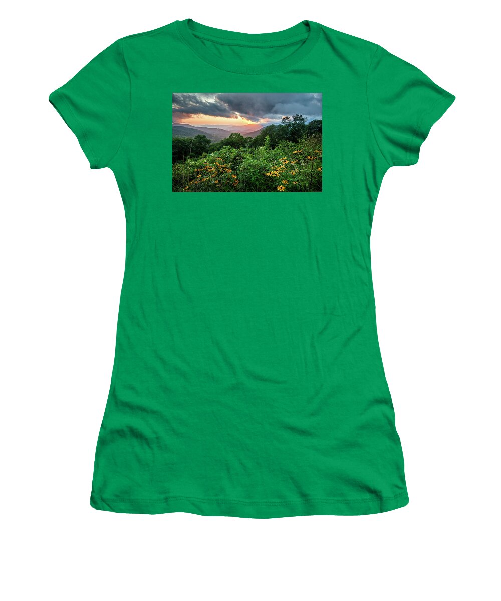 Evening Women's T-Shirt featuring the photograph Blue Ridge Parkway Asheville NC Wildflower Sunset Scenic by Robert Stephens
