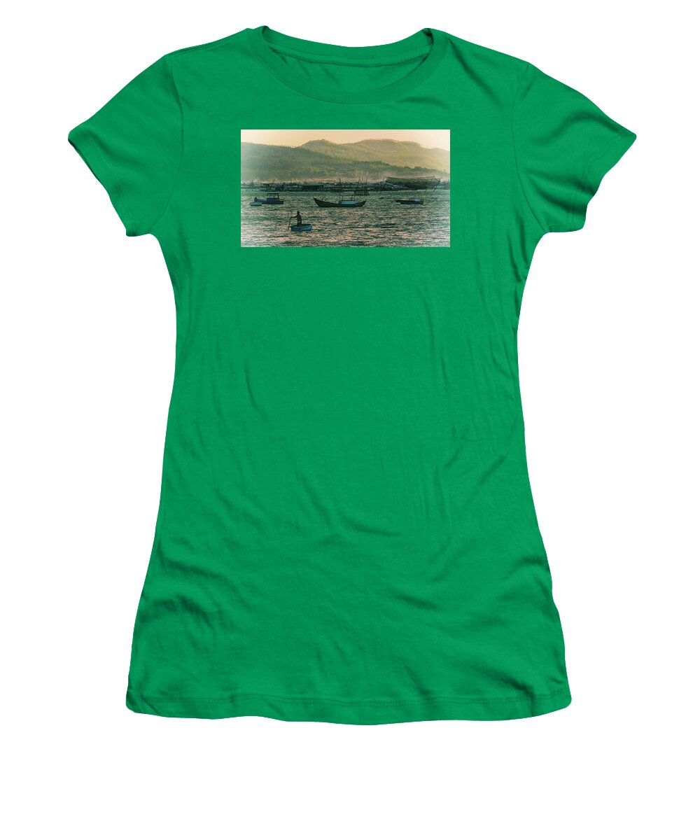 Boat Women's T-Shirt featuring the photograph Boats in the Central Vietnam by Robert Bociaga