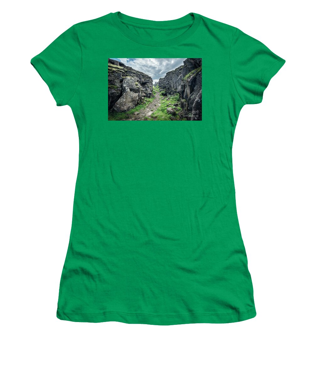 Iceland Women's T-Shirt featuring the photograph Canyon in Thingvellir, Iceland by Delphimages Photo Creations