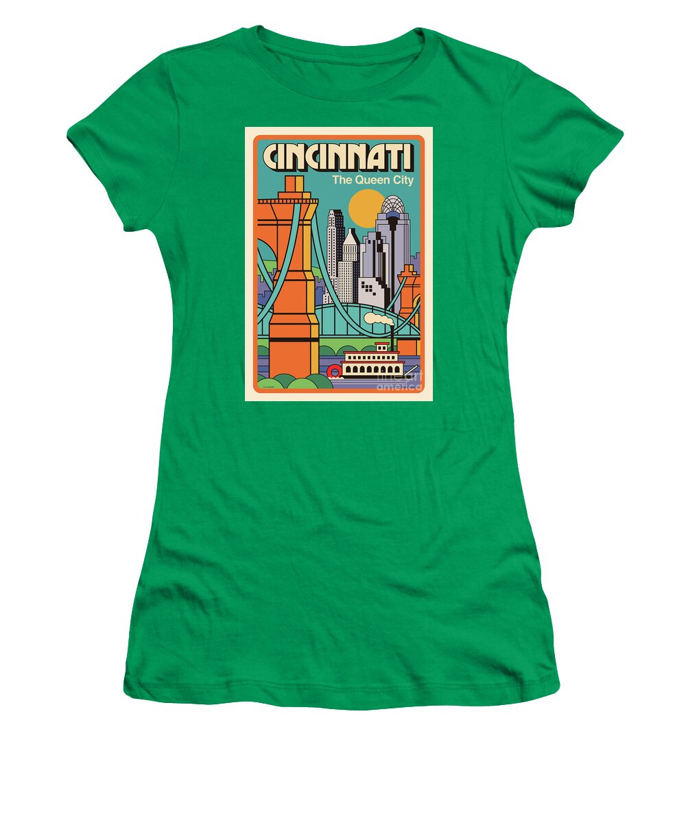 Travel Poster Women's T-Shirt featuring the digital art Cincinnati Poster - Vintage Pop Art Style by Jim Zahniser