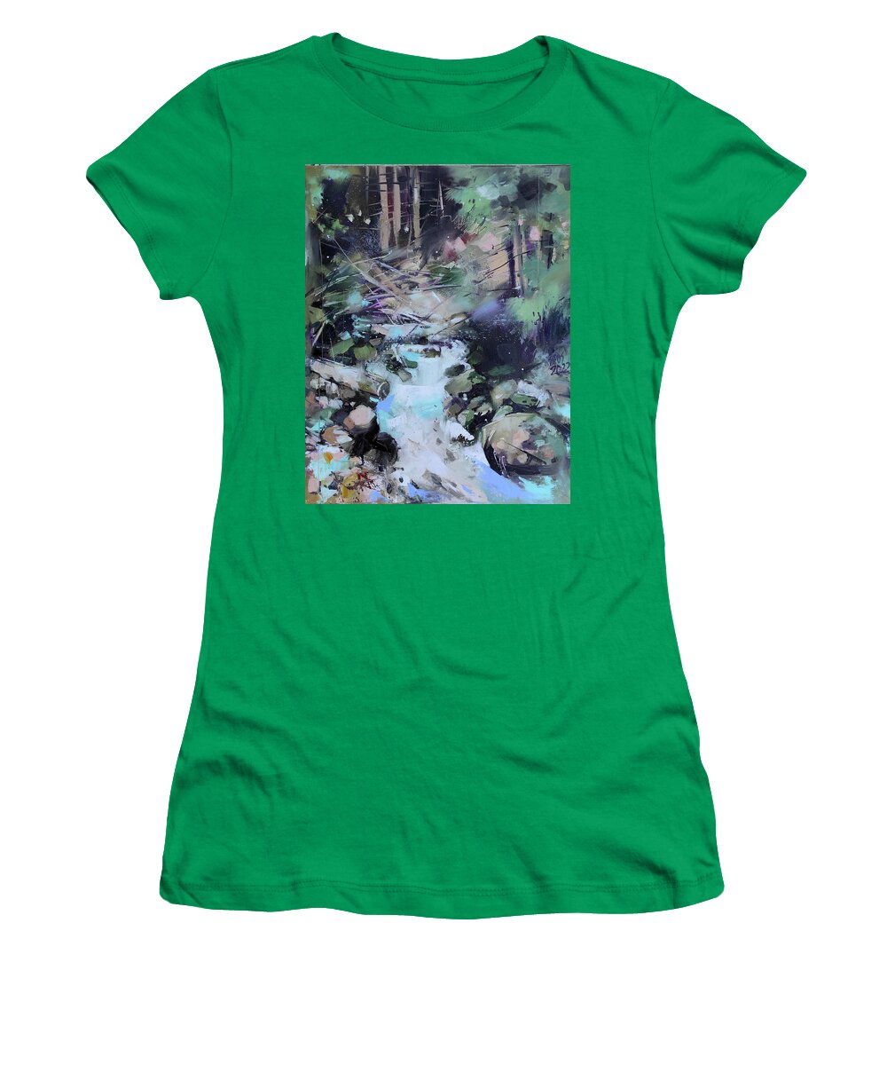Landscape Women's T-Shirt featuring the painting Cold stream by Lorand Sipos