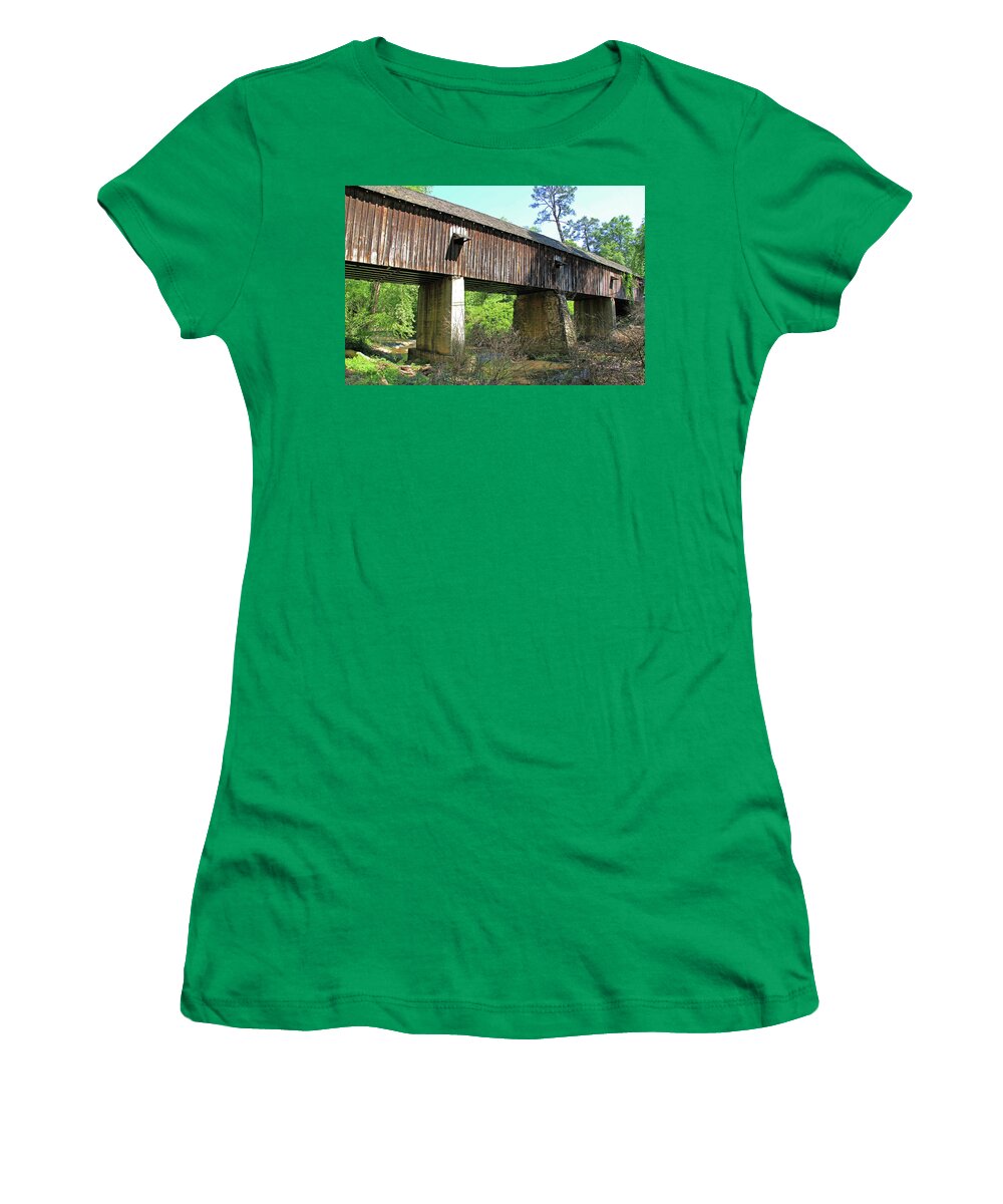 Concord Rd. Covered Bridge Women's T-Shirt featuring the photograph Concord Road Covered Bridge - Georgia by Richard Krebs
