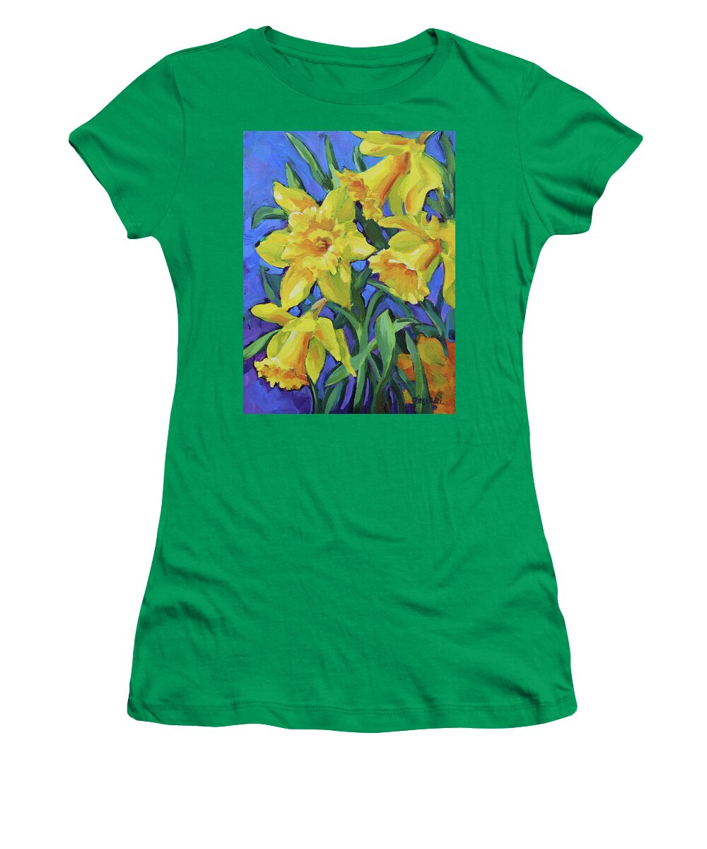 Daffodils Women's T-Shirt featuring the painting Daffodils - Colorful Spring Flowers by Karen Ilari