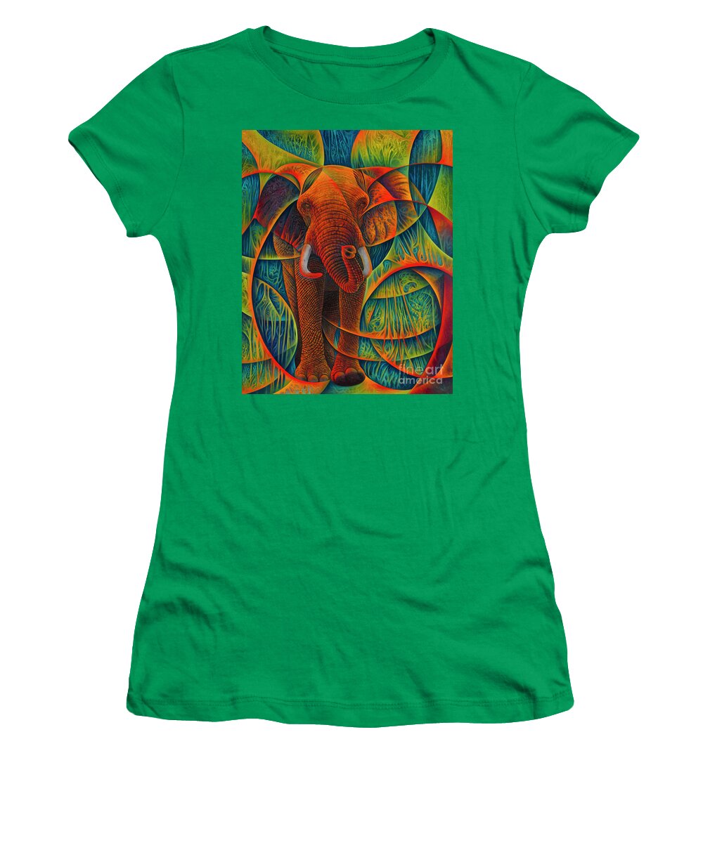 Elephant Women's T-Shirt featuring the painting Dynamic Elephant - 3D by Ricardo Chavez-Mendez