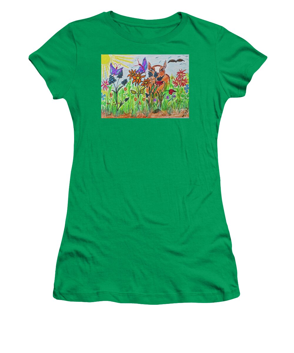 Cat Women's T-Shirt featuring the mixed media Ein Warmer Fruehlingstag - A Warm Spring Day by Mimulux Patricia No