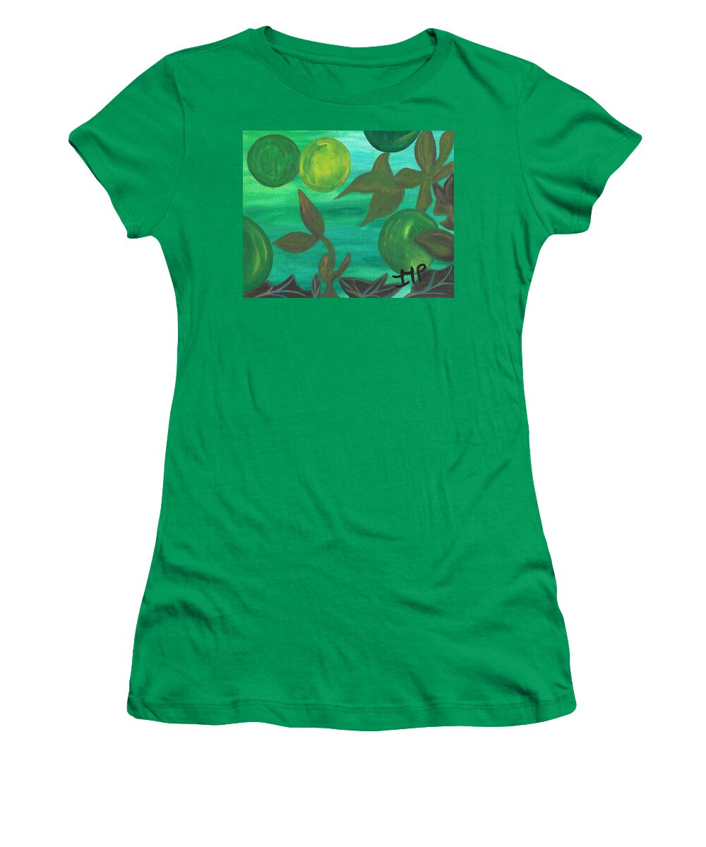 Leaves Women's T-Shirt featuring the painting Esoteric Garden Flow by Esoteric Gardens KN