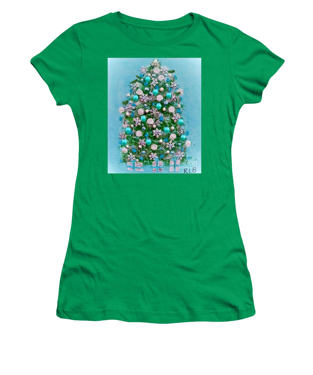 Evergreen Women's T-Shirt featuring the painting Evergreen Tree with Crystal Angels by Rita Brown