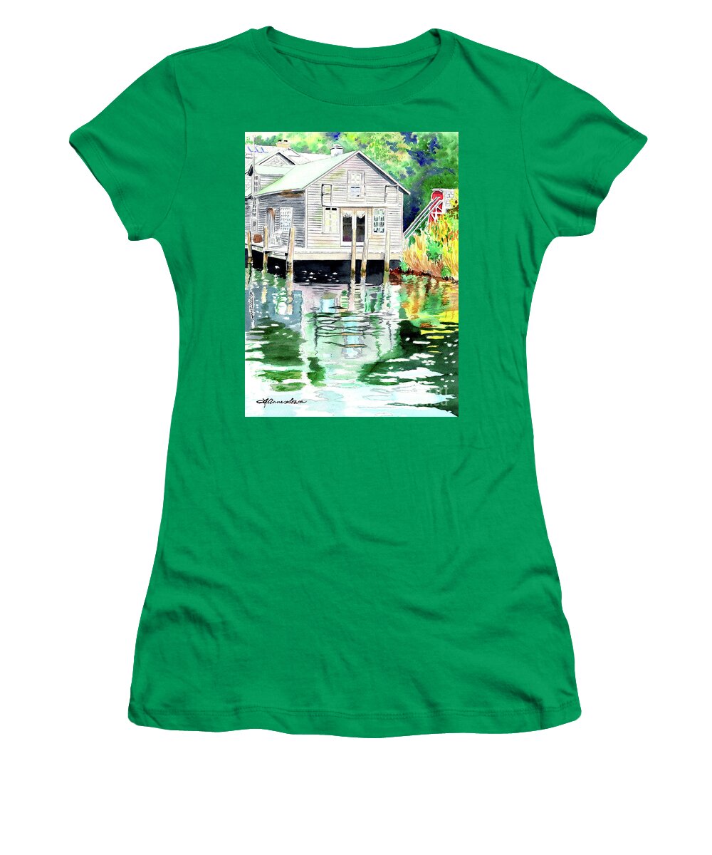Michigan Women's T-Shirt featuring the painting Fish Shanty by LeAnne Sowa