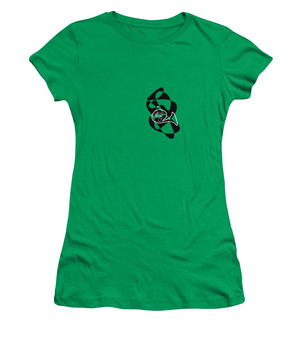 Music Teacher Women's T-Shirt featuring the digital art French Horn in Green by David Bridburg