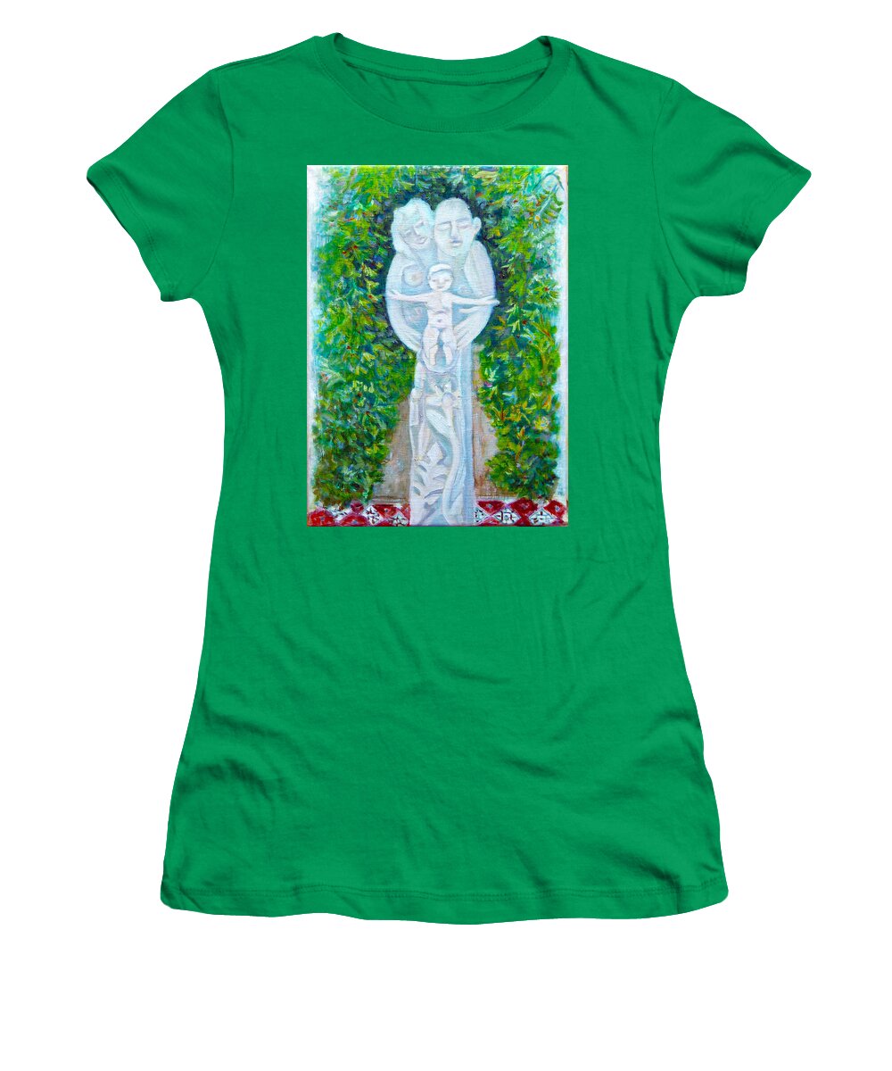 Garden Sculpture 3 Figures Women's T-Shirt featuring the painting Garden sculpture by Elzbieta Goszczycka