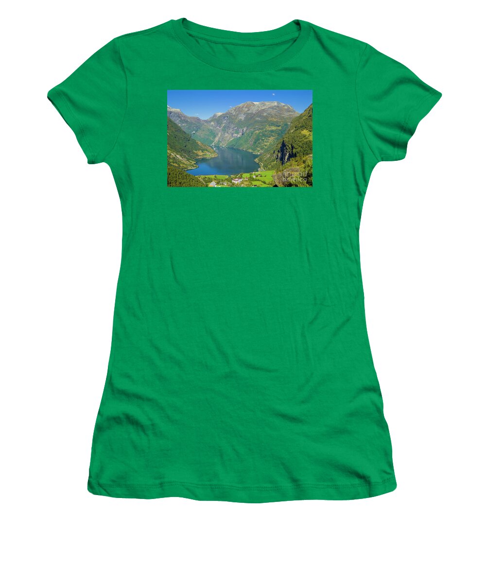 Fjords Women's T-Shirt featuring the photograph Geiranger Valley and Geirangerfjorden, Norway by Neale And Judith Clark
