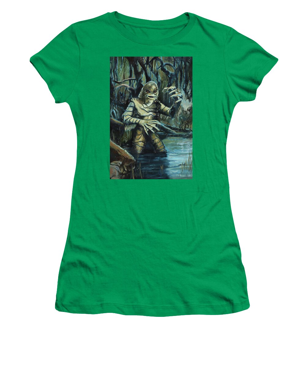Gothic Women's T-Shirt featuring the painting Gill-Man - Creature from the Black Lagoon by Sv Bell