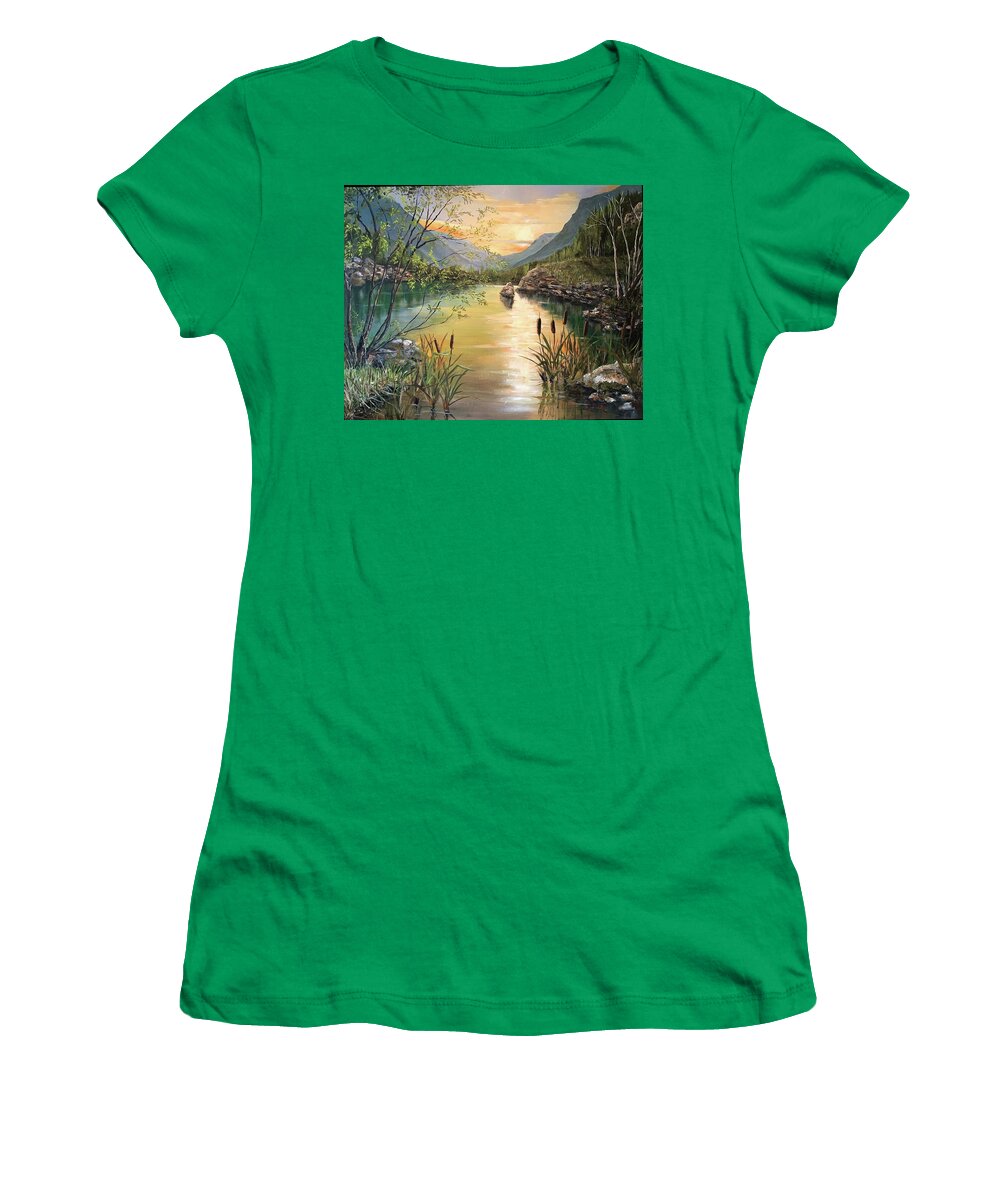Lake Women's T-Shirt featuring the painting Golden Pond by Alan Lakin