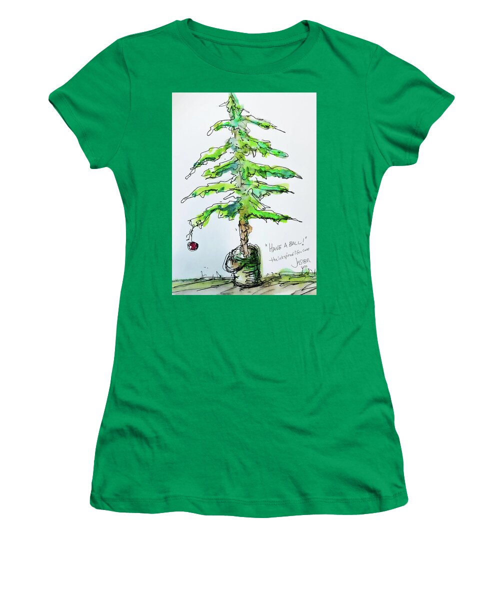 Christmas Women's T-Shirt featuring the mixed media Have A Ball by Jason Nicholas