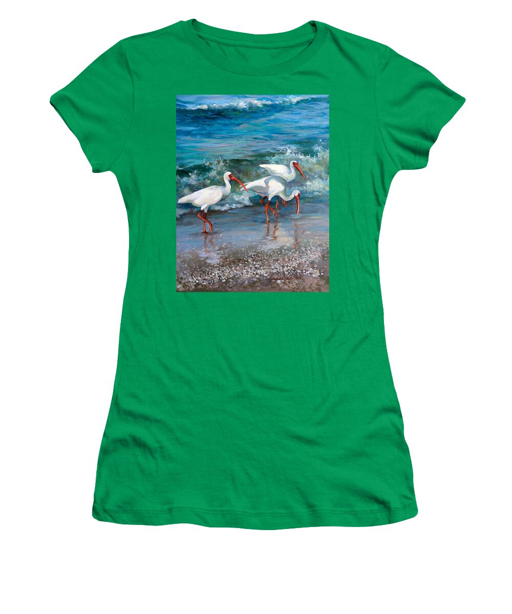 Ibis Women's T-Shirt featuring the painting Ibis Trio by Laurie Snow Hein