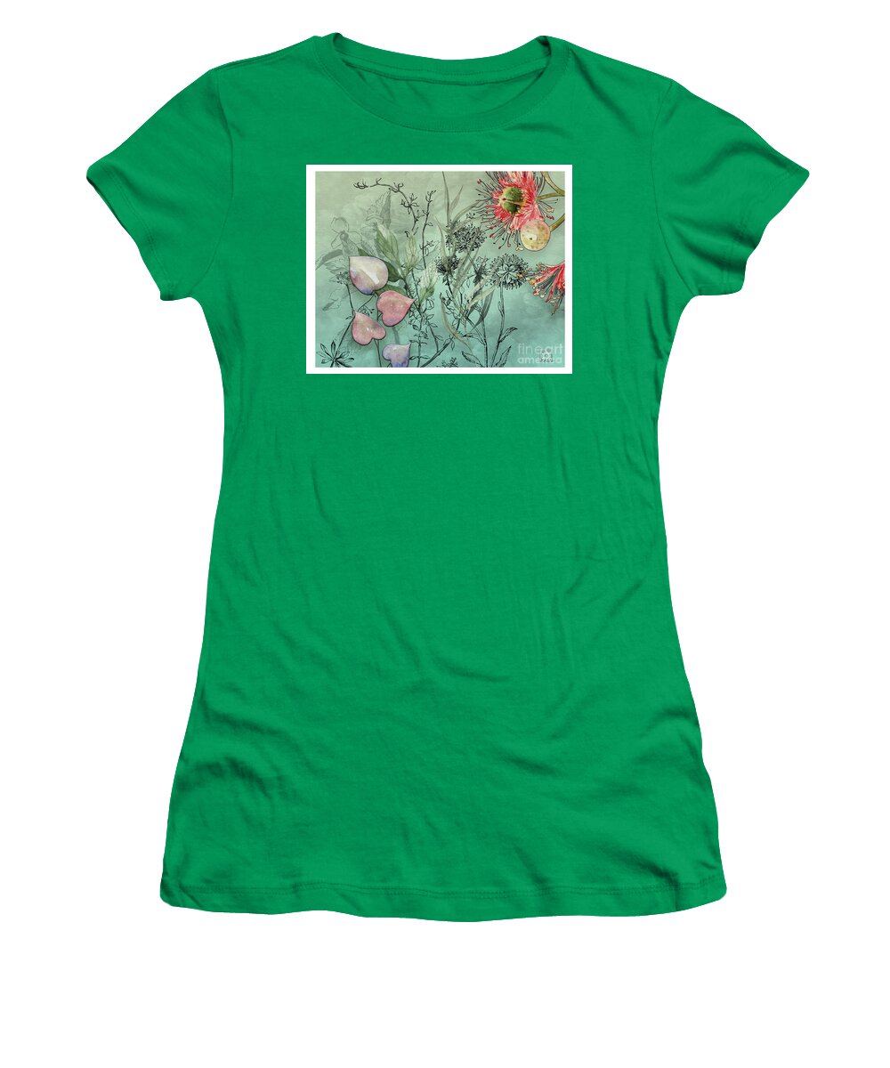 Digital Women's T-Shirt featuring the digital art Illustrated Flowers by Deb Nakano