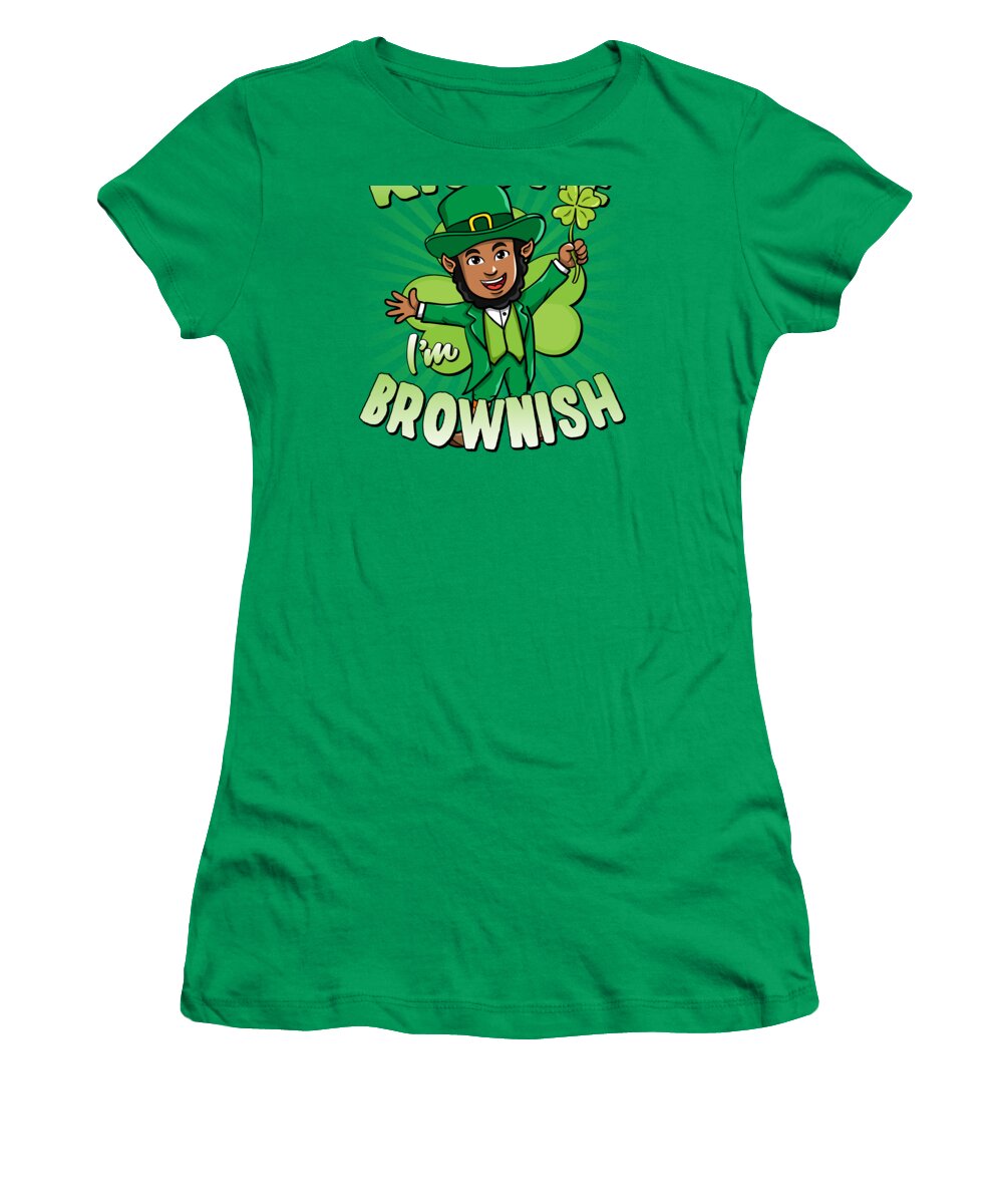 Cool Women's T-Shirt featuring the digital art Kiss Me Im Brownish Black Leprechaun St Patricks Day by Flippin Sweet Gear